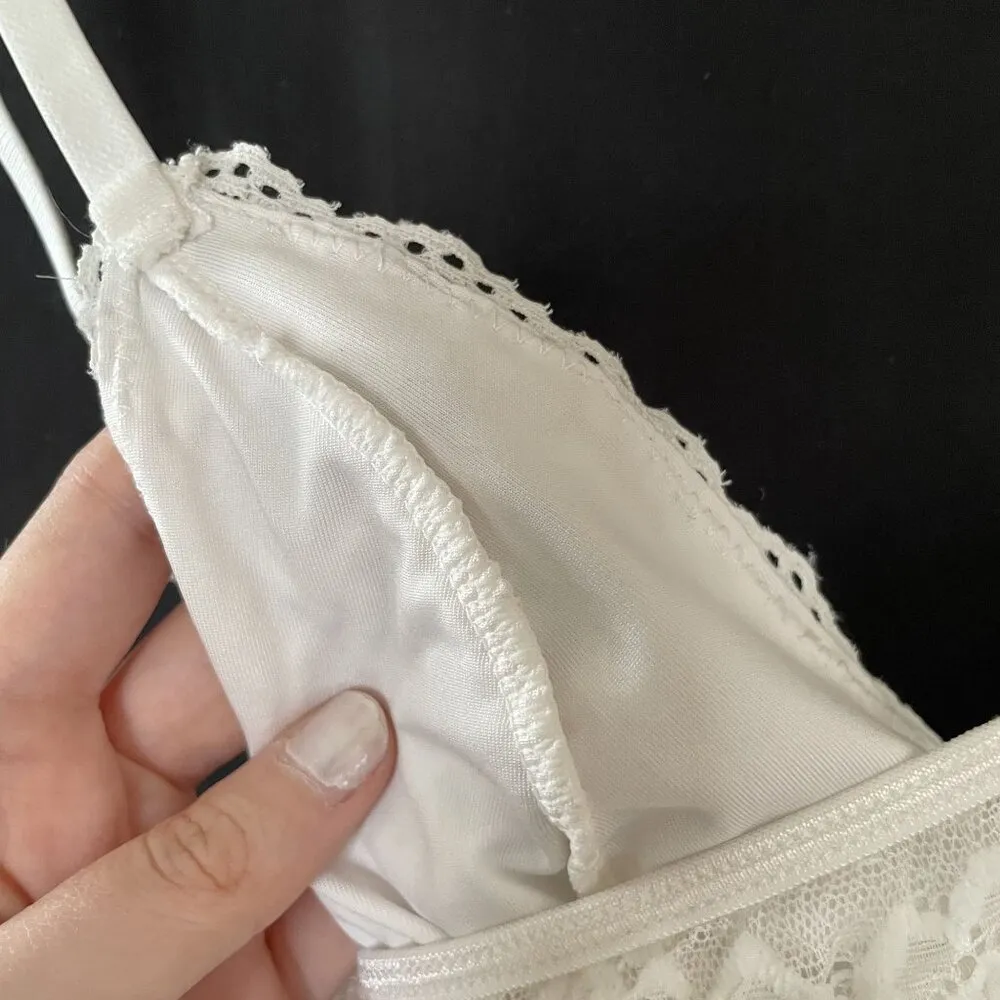 women's size small front button bralette unlined lace detail corset bra rose White - Image 7