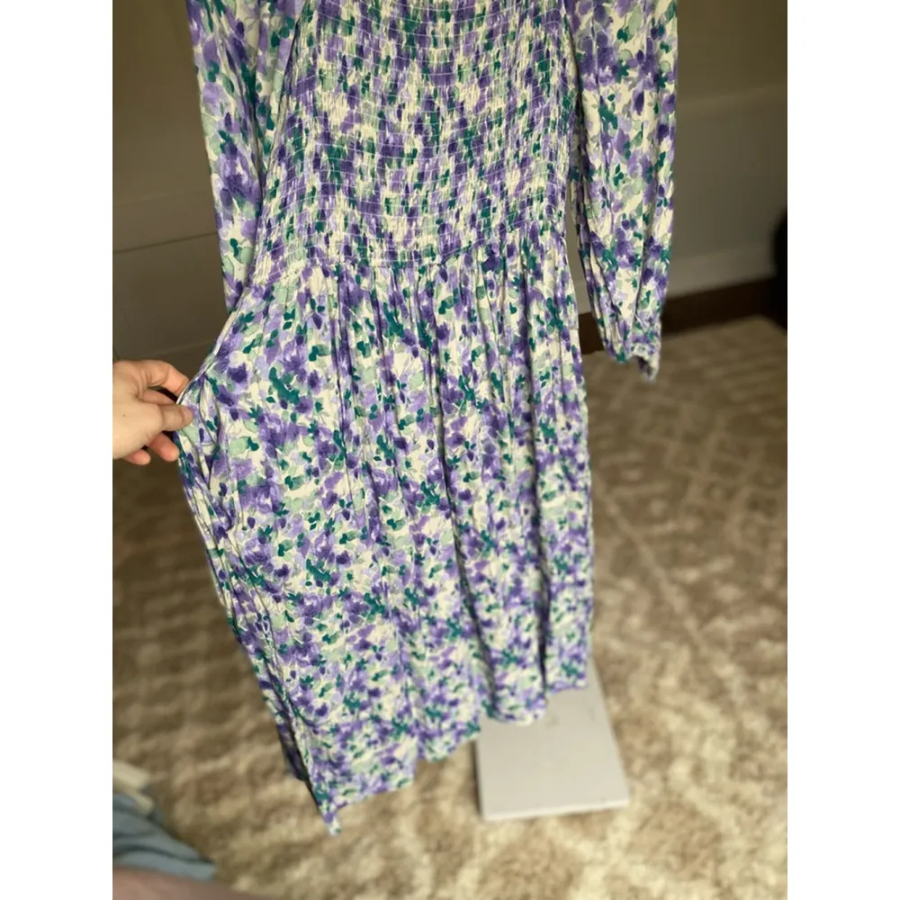 Angel Maternity Ditsy Floral Smocked Dress Cottagecore Romantic Spring Summer M White Size M - Image 4