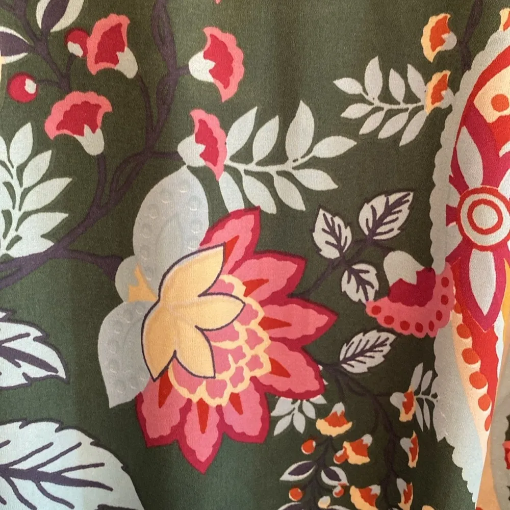 Umgee Paisley Printed & Solid Velvet Detail Round Neck Mini Dress Size LARGE - Image 3