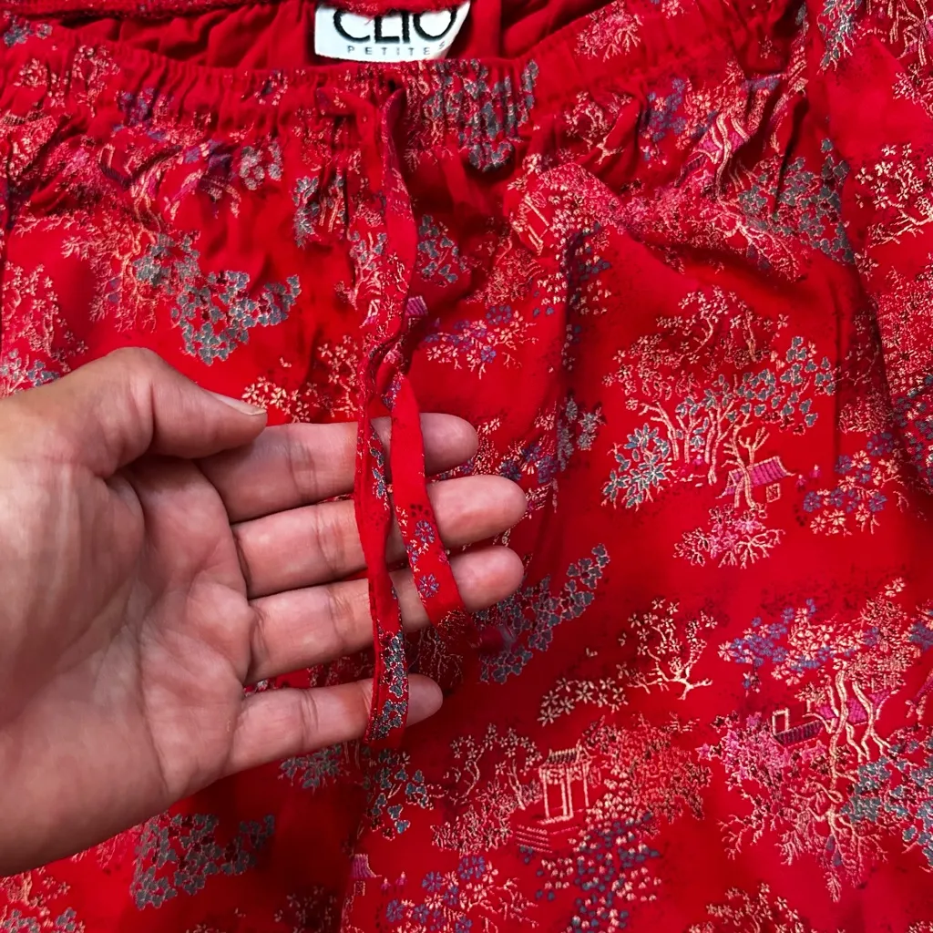 CLIO Vintage Oriental Brocade Pants Cropped 80s Asian Size Small Red - Image 5