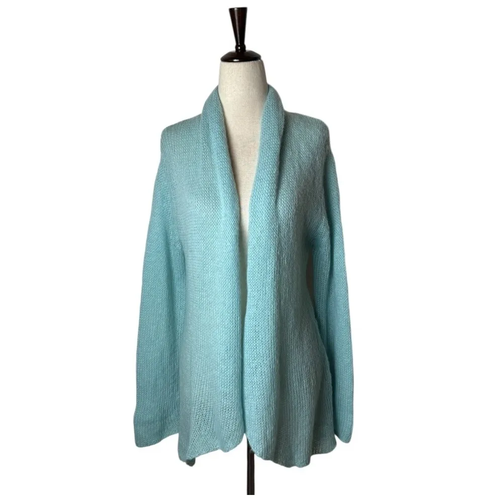 Wooden Ships Sweater Women Medium Blue Mohair Wool Blend Cardigan Preppy Outdoor - Image 2