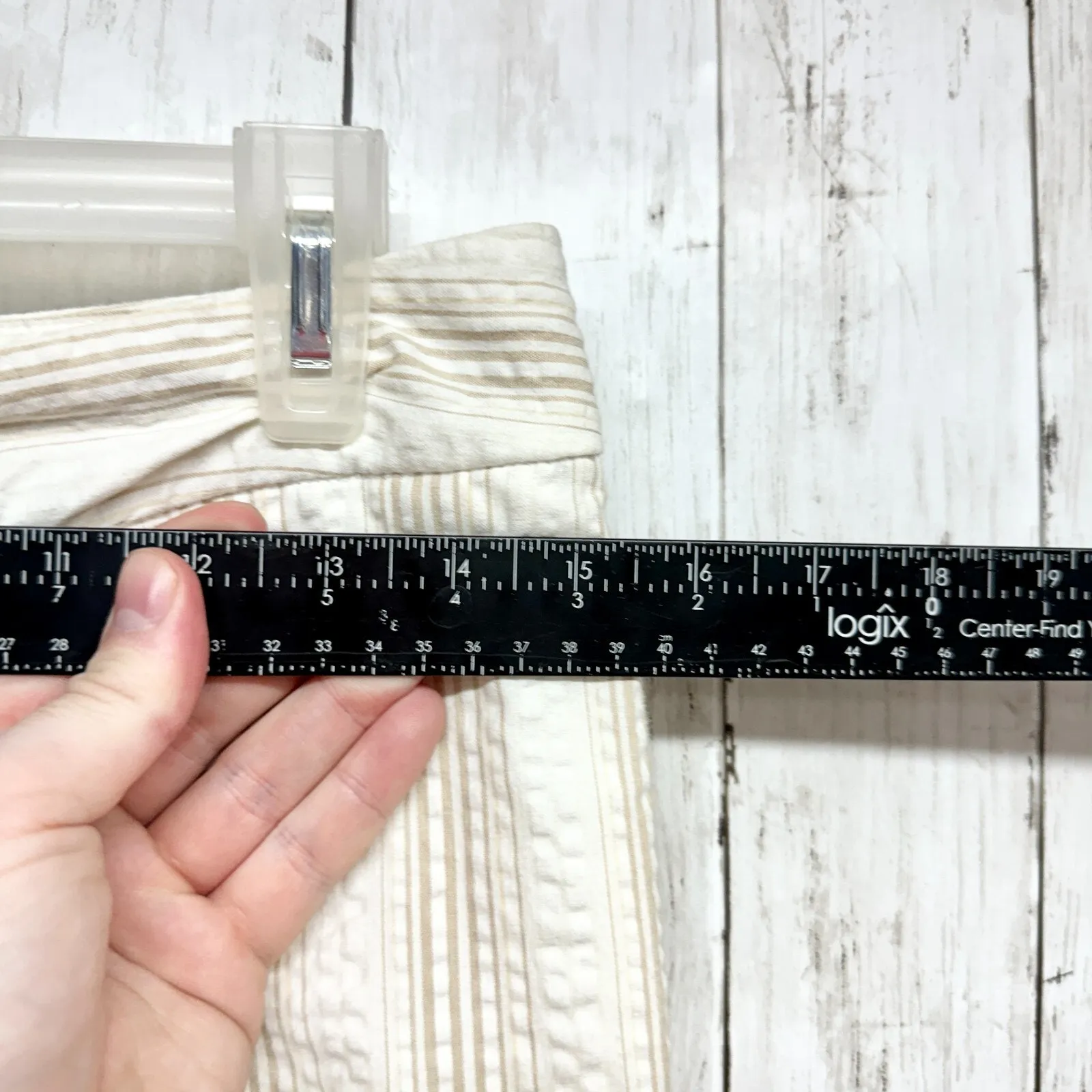 Ann Taylor Pants Women Sz 6P Stripe Tan White Crop Pull On Straight Linen Casual - Image 3