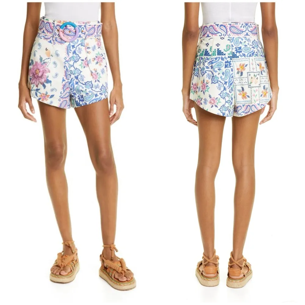 Anthropologie FARM Rio Cotton high Waisted Shorts Romantic Bandanas NO BELT Sz L - Image 4