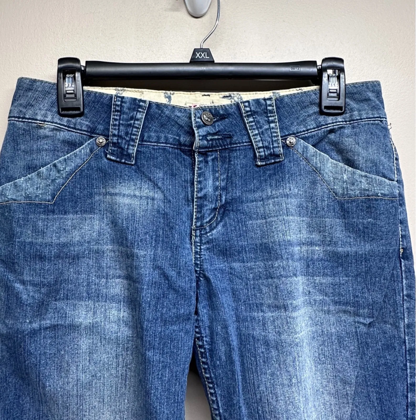 YMI Jeans USA Womens Size 9 Blue Denim Capri Shorts Button Fly Studded Detail - Image 4