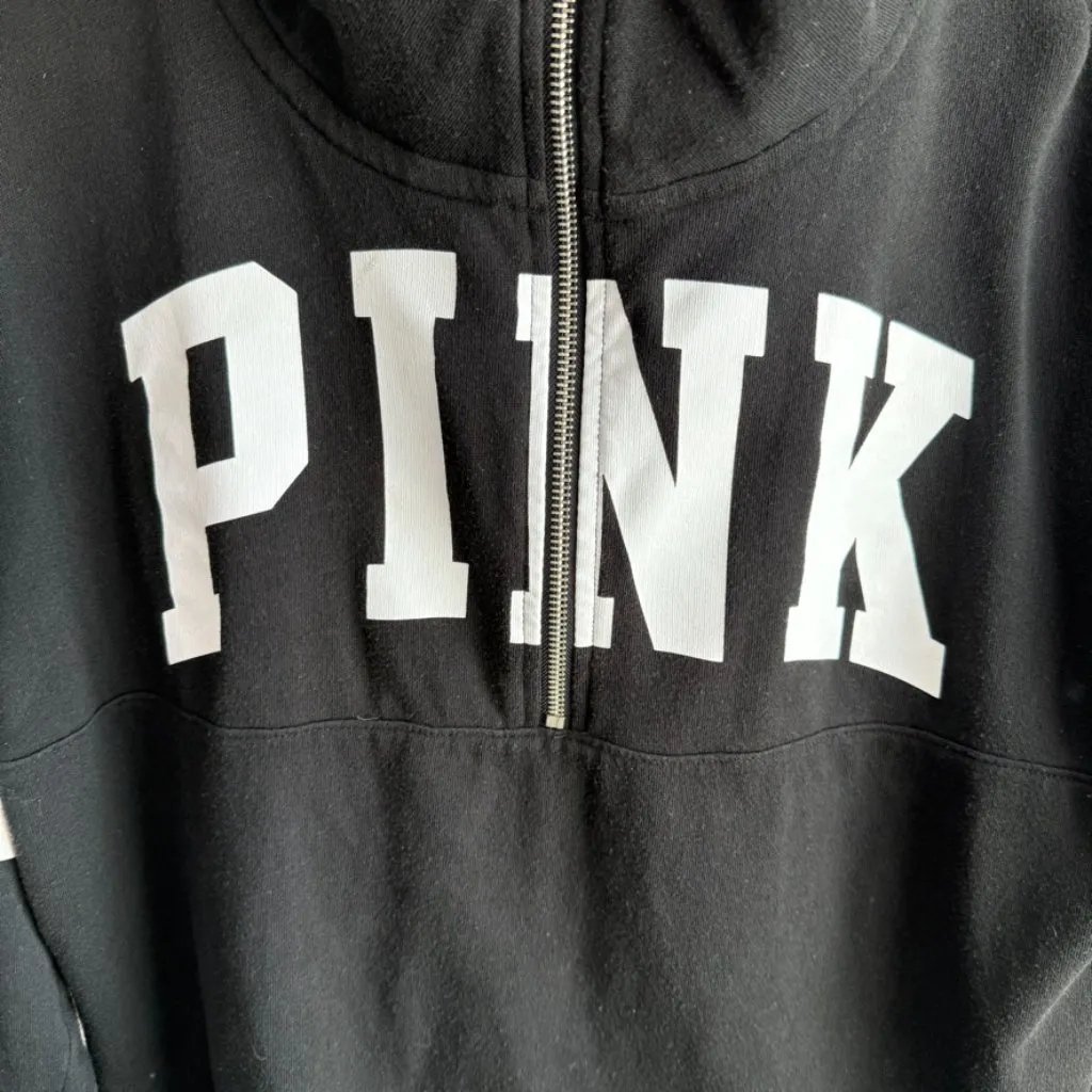 Victoria's Secret Pink Black & Palm Leaf Quarter Zip Sweatshirt - Image 5