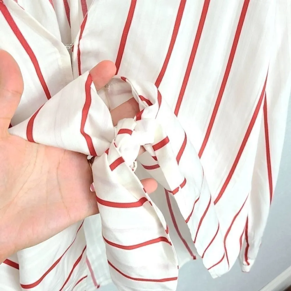 J.O.A Tie Up Front Long Sleeve Stripped Blouse S - Image 4