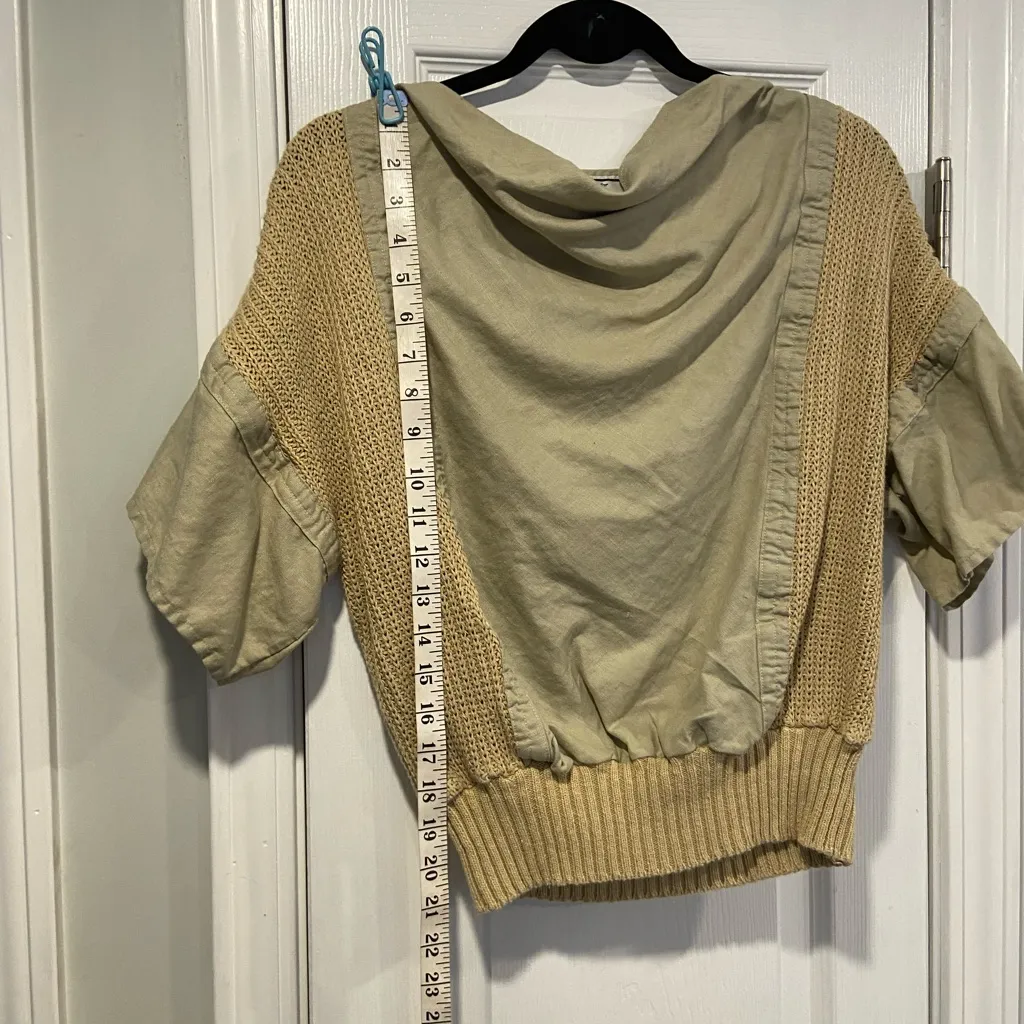Kenar Size M Hooded Mixed Media Top Cropped Ribbed Hem Linen Cotton Knit Y2K - Image 3