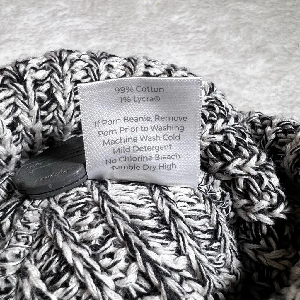 Love Your Melon Black and White Knit Pom Beanie - Image 6