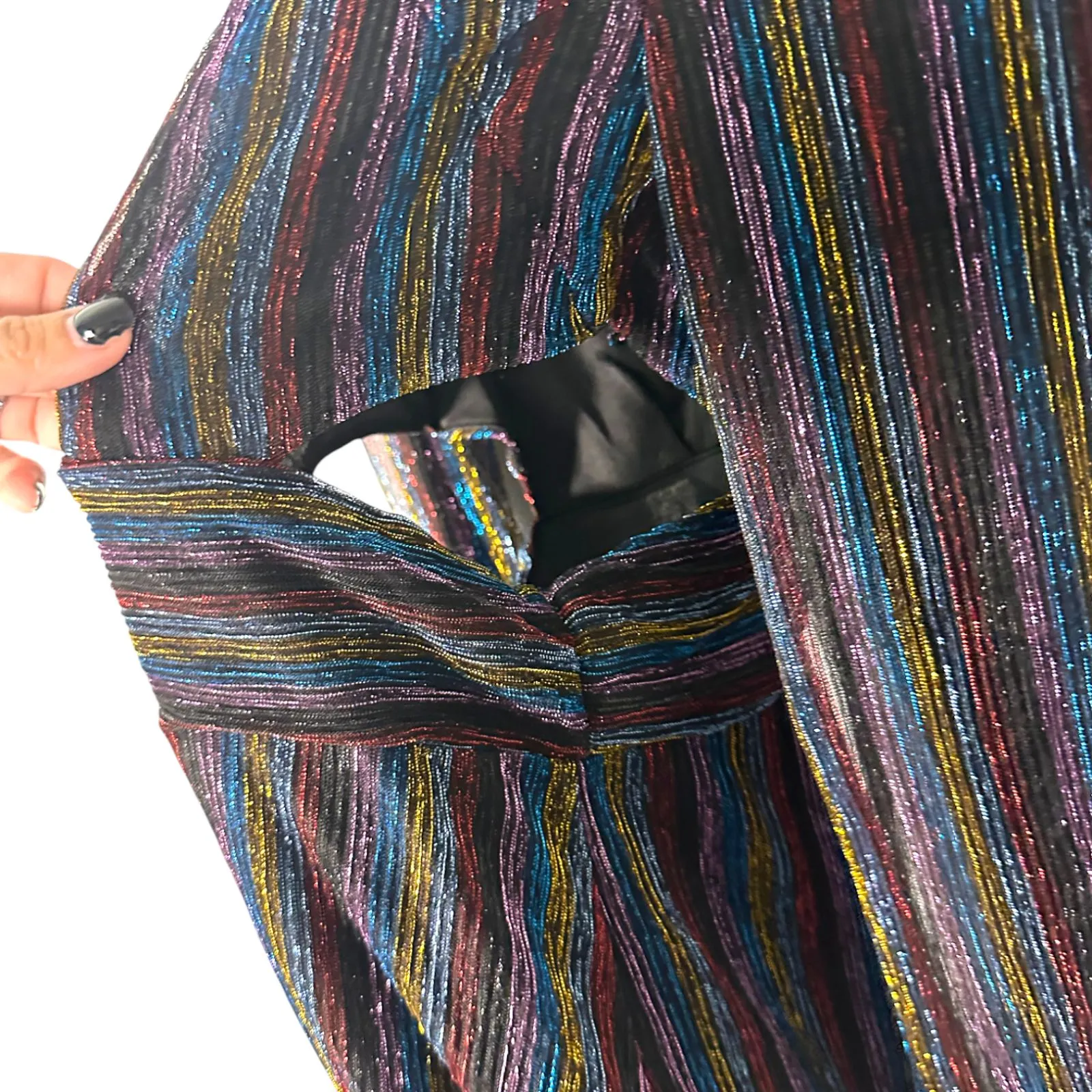 Alexa B Nites Metallic Stripe Cut Out Long Sleeve Party Dress 4 NEW with Tags - Image 3