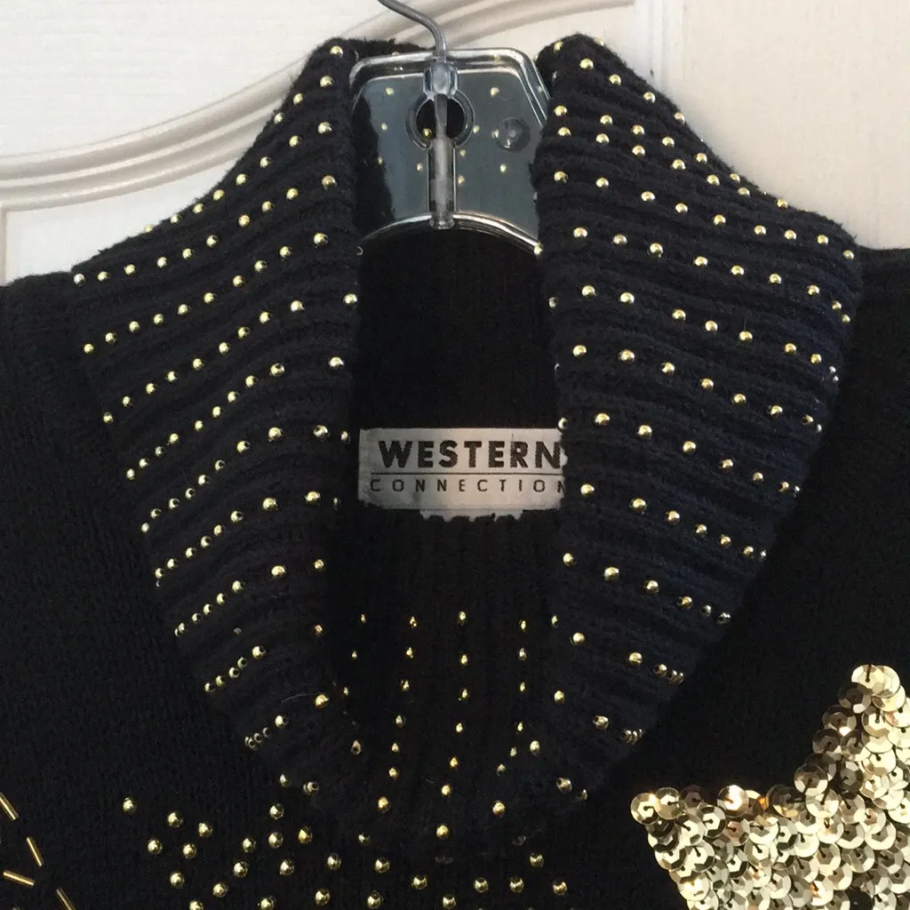FINAL MARKDOWN Ladies Western Connection Beaded & Sequined Cowl Neck Sweater (S) Black - Image 4