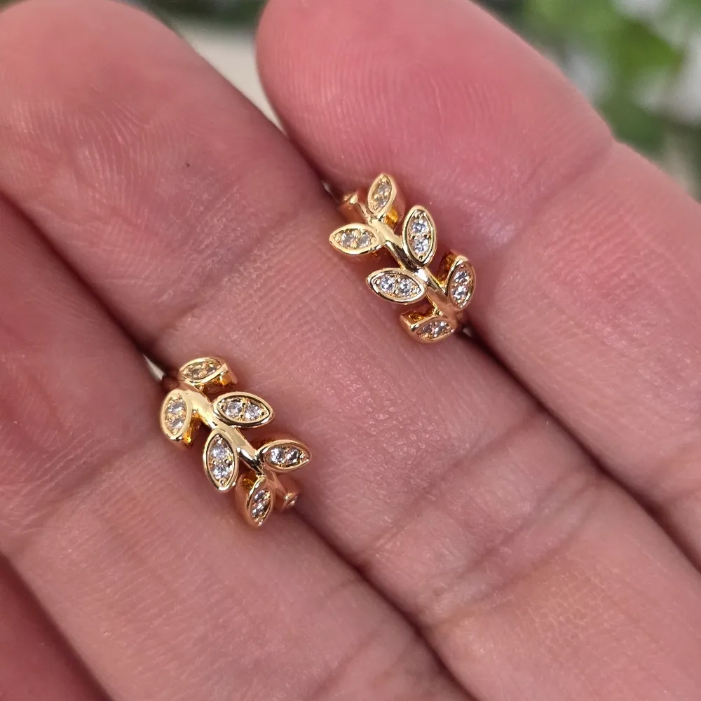 Gold Filled Leaves with Cubic Zirconia Ear Cuff Earrings - Image 4