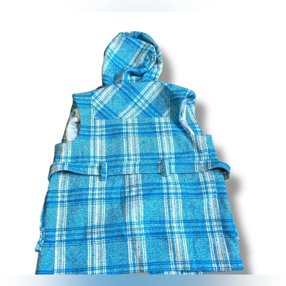 BAUM UND PFERDGARTEN Plaid Vest Jacket Button Up Front Pockets Med Blue White - Image 8
