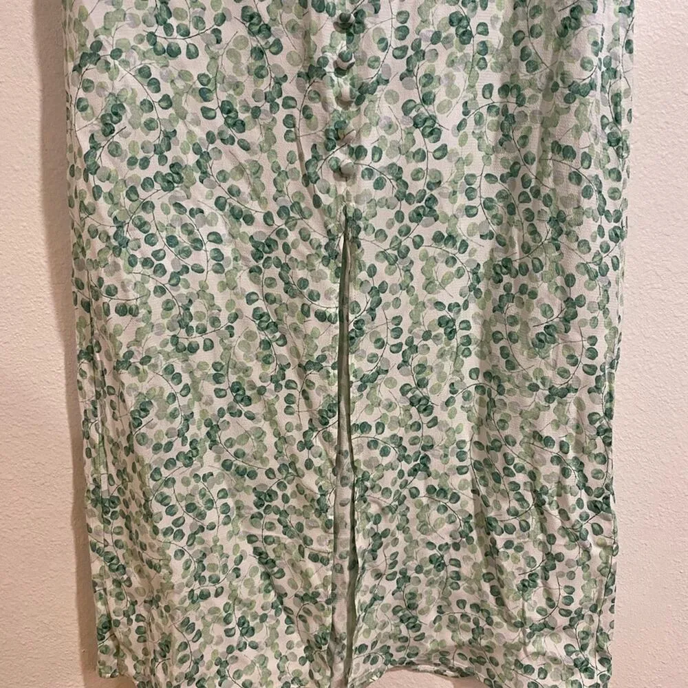 H&M Green Floral Side Slit Midi Skirt Sz 2 - Image 4