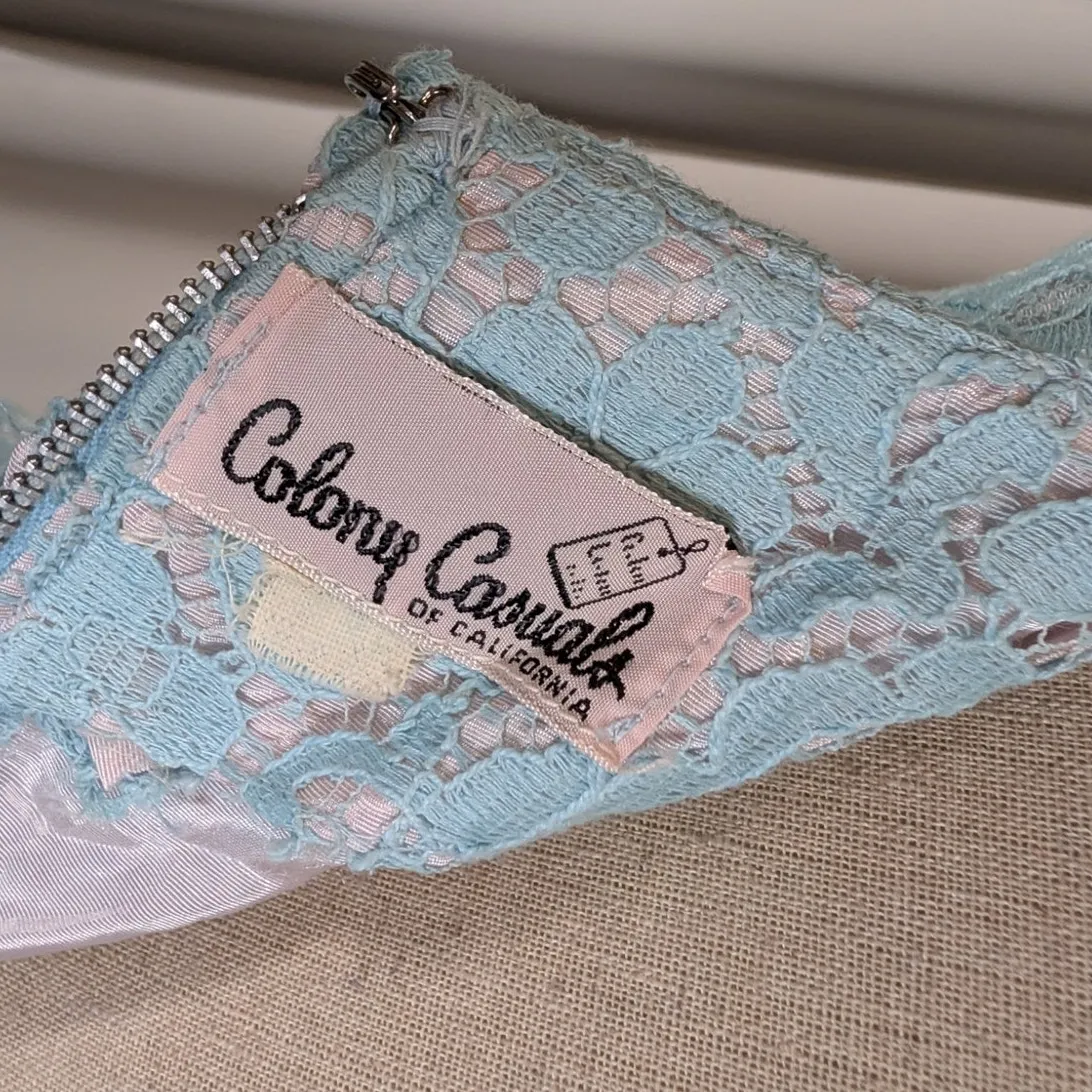 Vintage 1960s Lace Fit & Flare Dress Baby Blue - Image 5