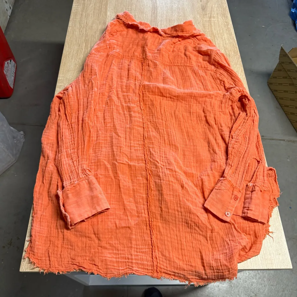 Urban Outfitters 100% Cotton Gauze Orange Button Up Casual Shirt Resort Wear L - Image 5