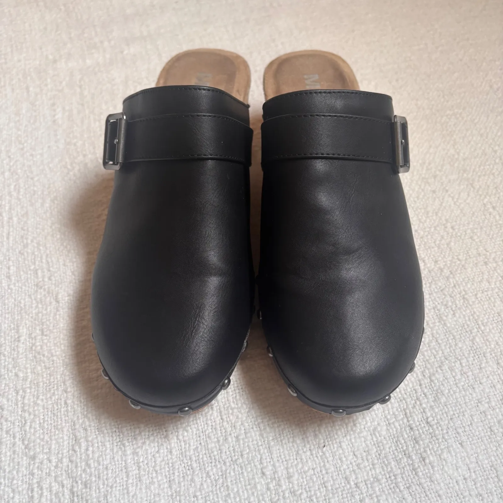 MIA Women's Black Faux Leather Studded Bluckle Slip On Mules Clogs Shoes Size 10 - Image 2