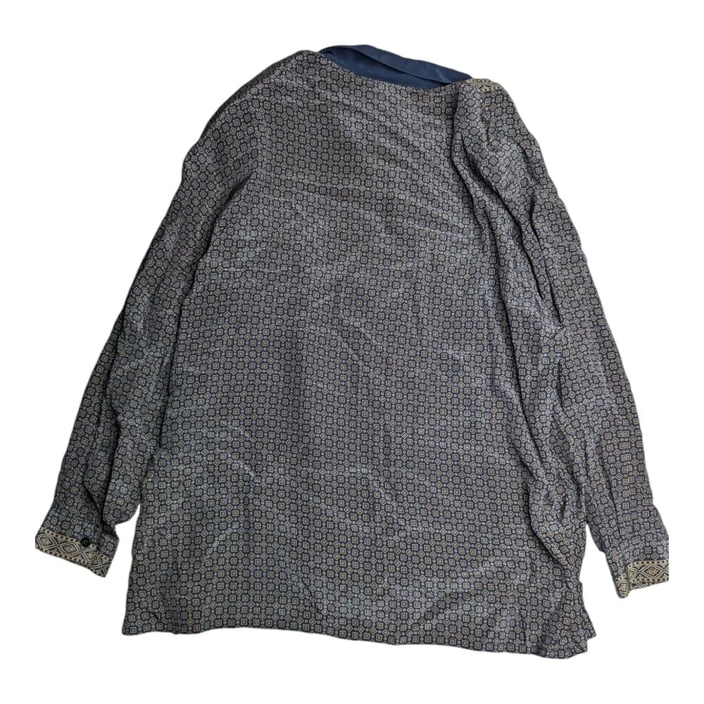 Vtg 1990s Elisabeth Blue Gold Paisley Print 100% Silk Button Up Blouse 16 - Image 2