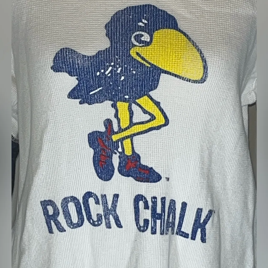 Retro Brand Kansas Jayhawks Raglan Sleeves Waffle Knit Long Sleeve - Image 2
