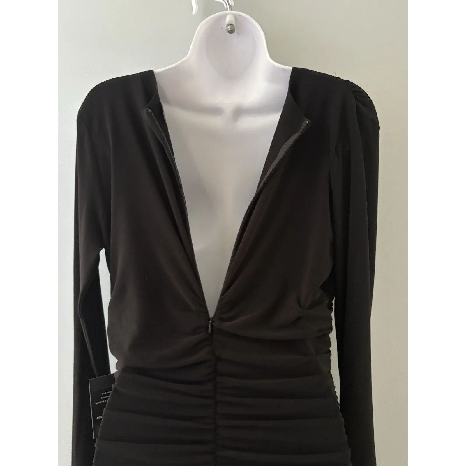 Norma Kamali Jumpsuit Size M Black Shirred Waist V Neck Wide Leg Cocktail Party - Image 8