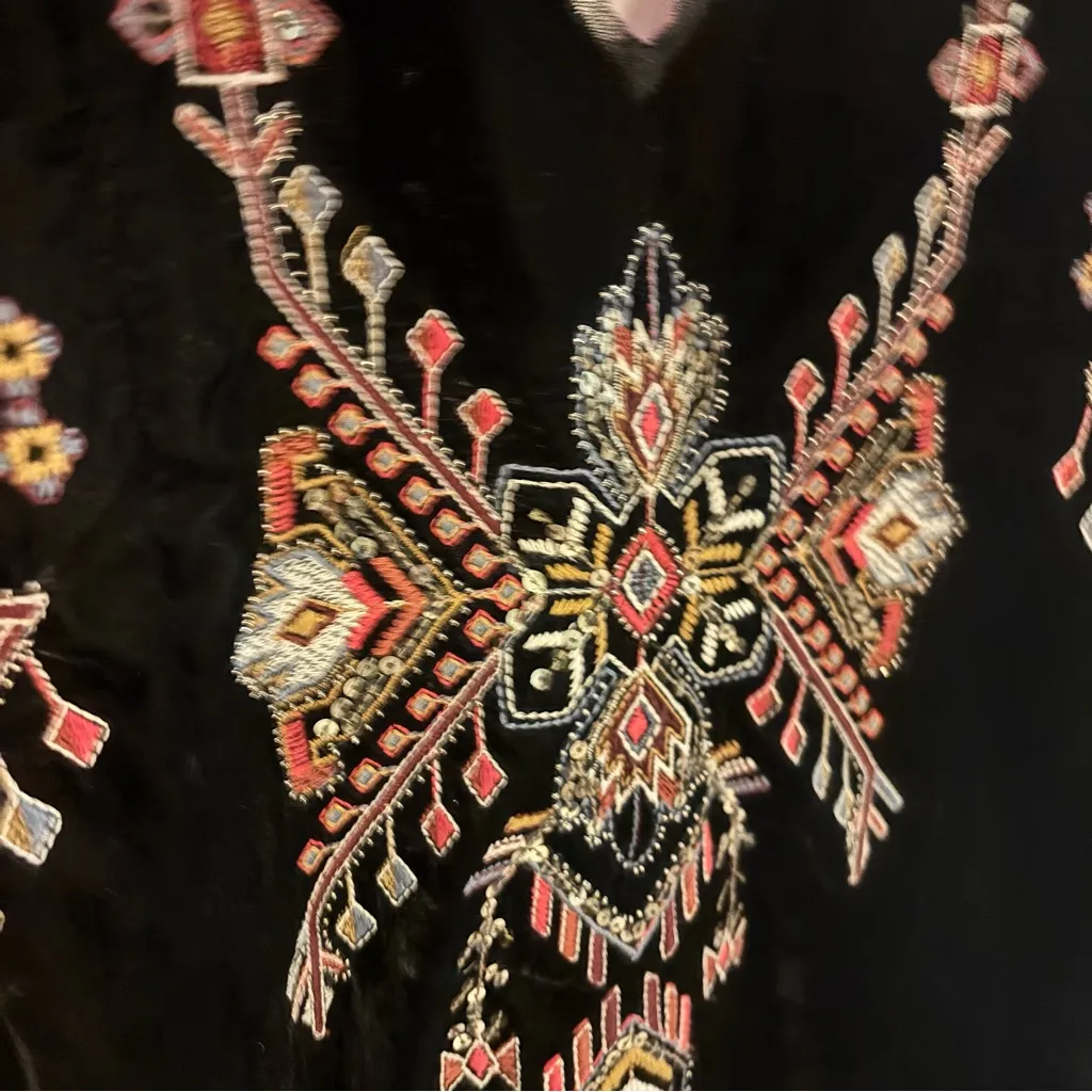 Zara Velvet Embroidered Mini Dress XS | Boho Western Whimsygoth Party - Image 12