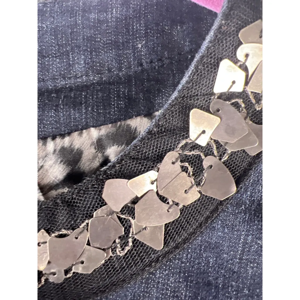 Focus 2000 Denim Jacket Womens 10 Embellished Collar Snap Button Stretch Blue - Image 5