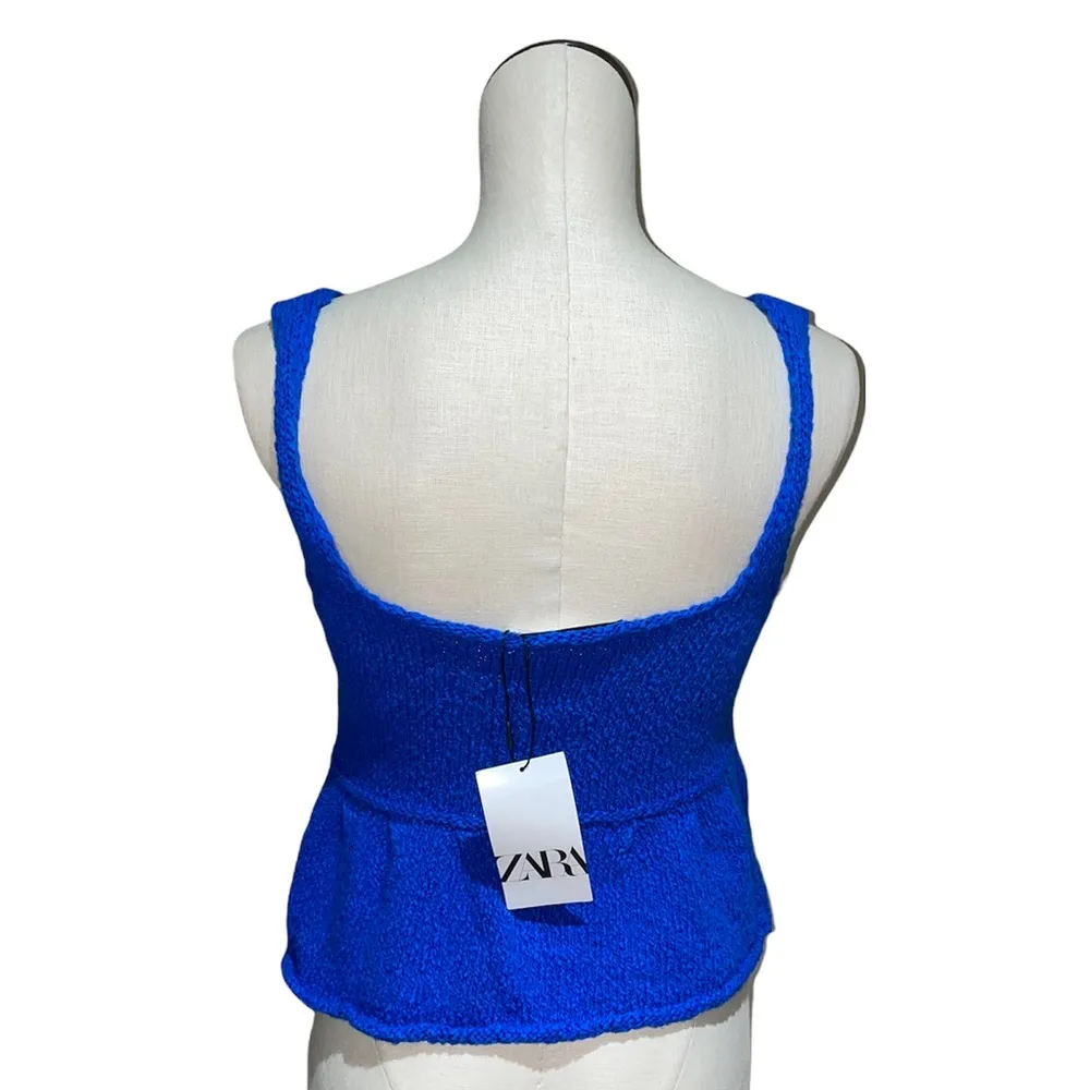 NWT ZARA RUFFLED KNIT TOP BLUE CROP MEDIUM - Image 10