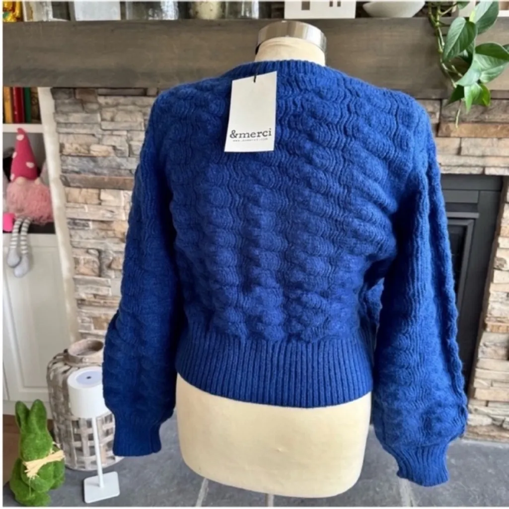 Elegant Blue Cardigan with Pink Floral Details - Image 13