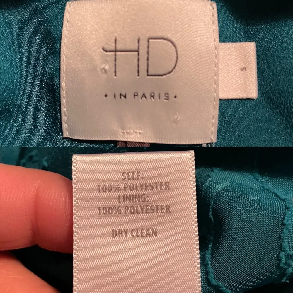 HD in Paris Womens Dress Teal Blue Floral Jacquard V Neck Hi Low Hem Size Small - Image 9