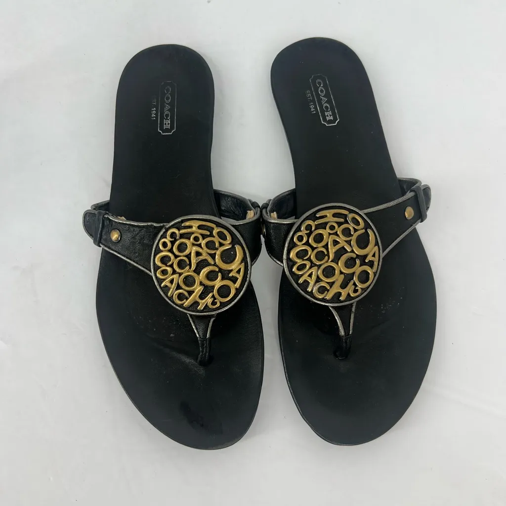Coach Black Sandals with Gold Accent coach medallions - Image 4
