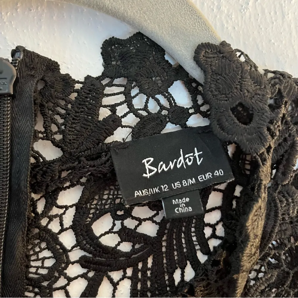 Bardot Dress Black Lace Mock Neck Mini Dress w/ Bell Sleeves Sz US 8 or M EUC - Image 6