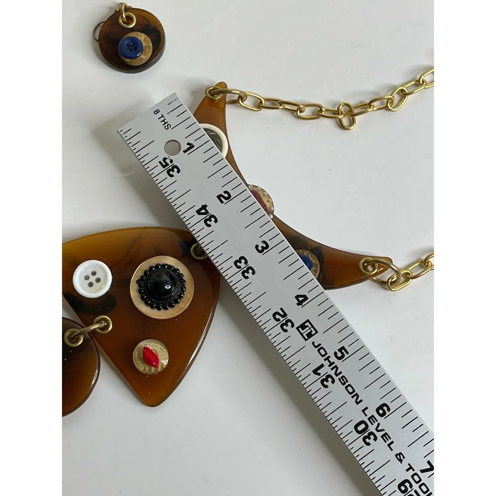 Vintage Handmade Necklace Lucite Pendant w/ Matching‎ Earrings Buttons Marbled - Image 9