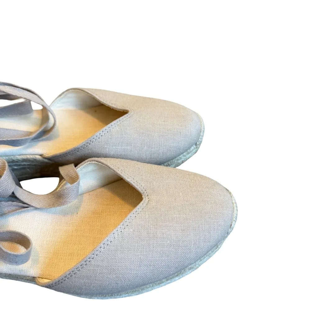 Soludos Espadrille Wedge Shoes Round Toe Ankle Tie Neutral Heels Size 9 Women's - Image 4