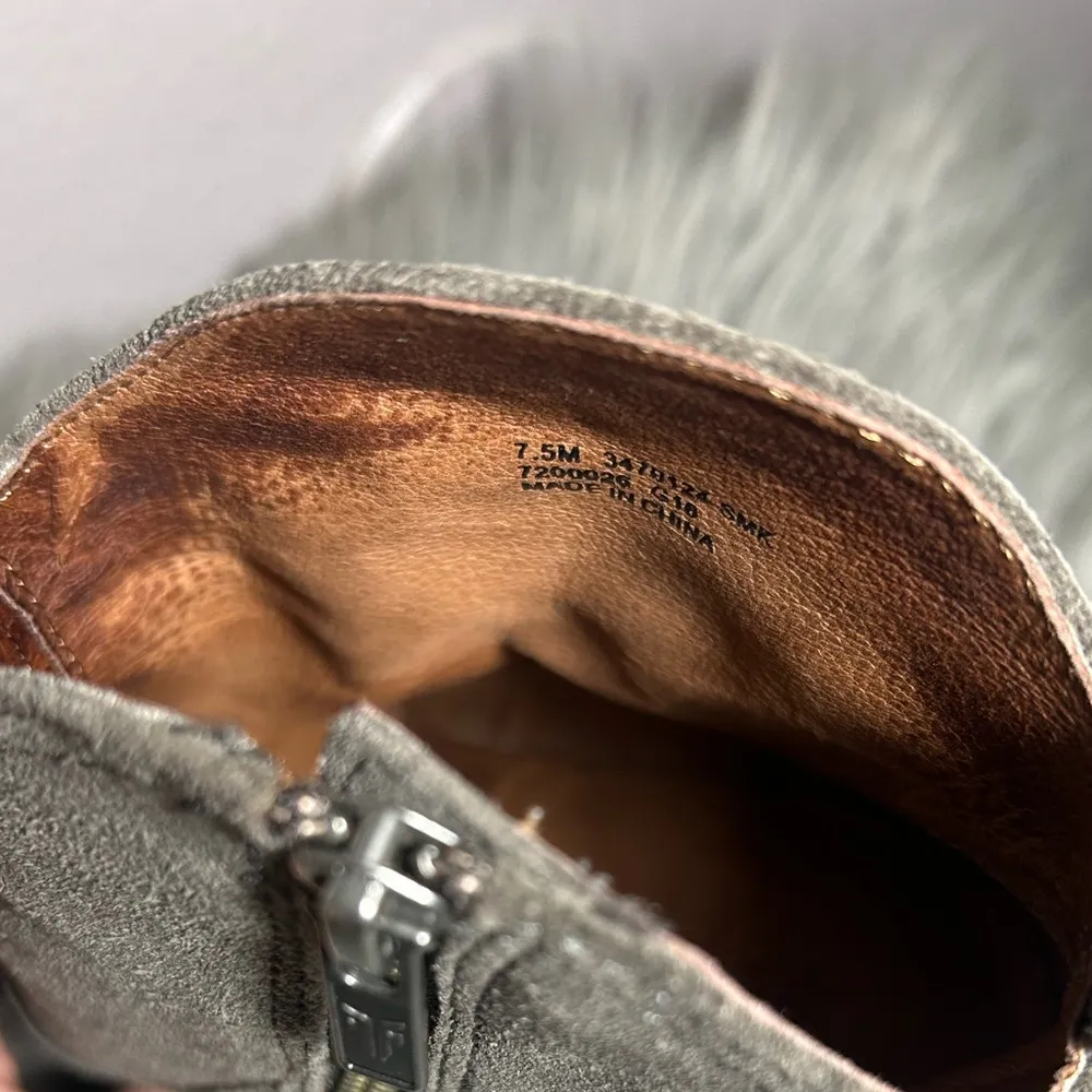 FRYE Madeline Gray Suede Zip Ankle Heel Boots  
size 7.5 - Image 10