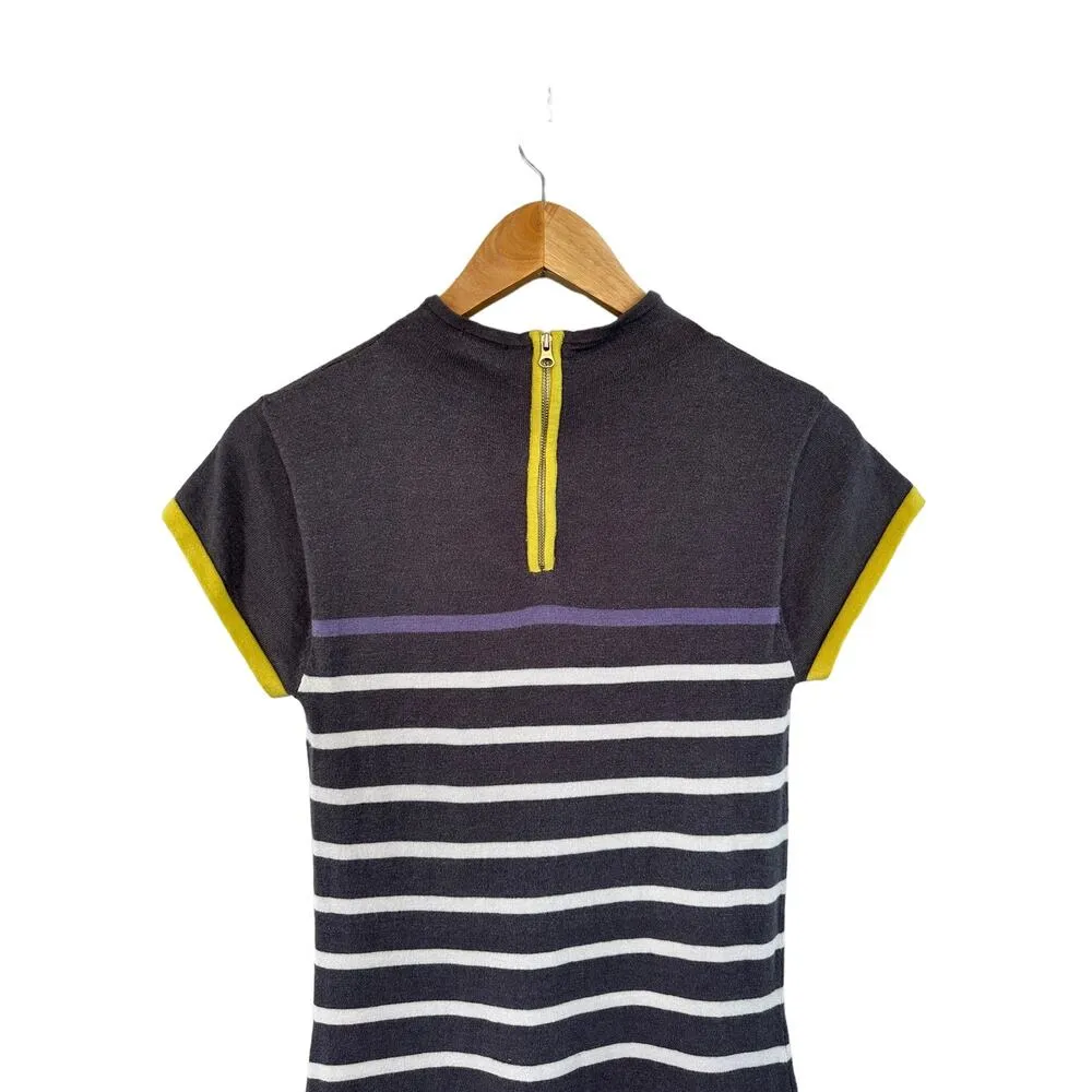 NEW Hatley Charcoal Gray Striped Short Sleeve Funnel Neck Soft Knit Dress XS - Image 6