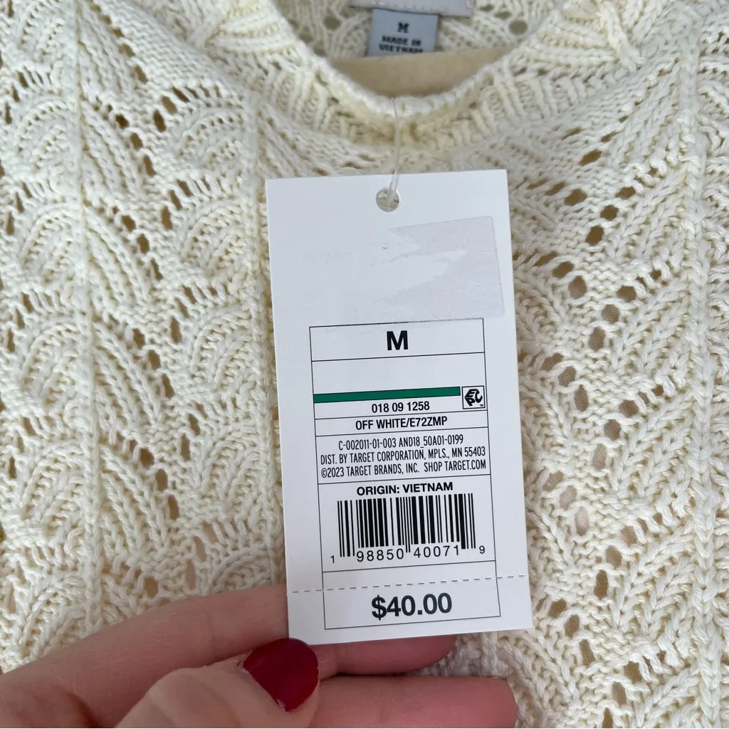 A New Day knit crochet Cream sweater dress short sleeve mini women’s medium NWT - Image 8