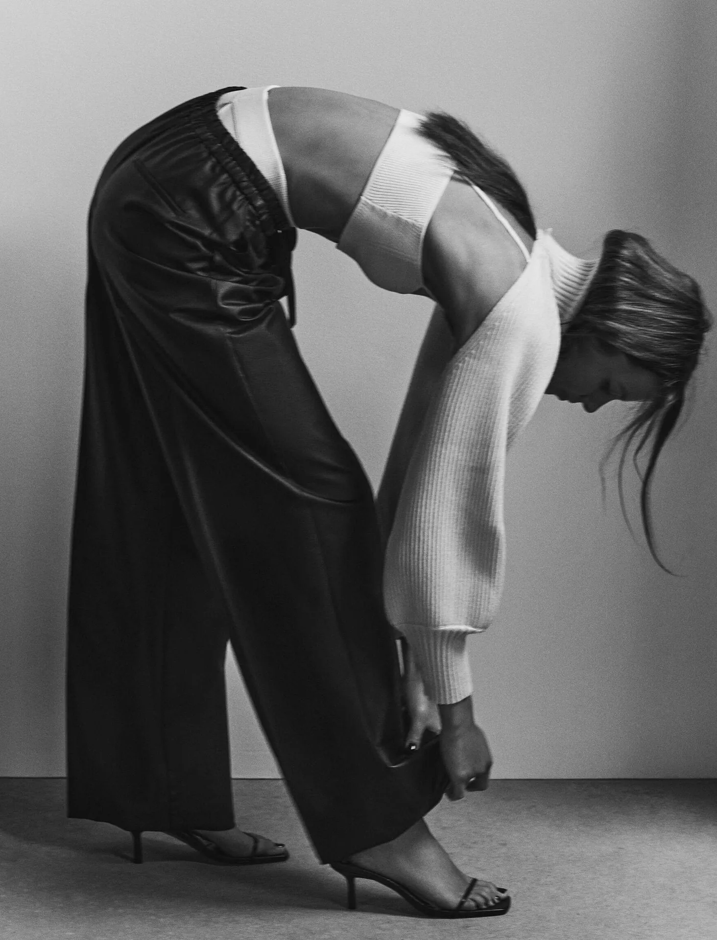 Black High Waisted Waxed Effect Wide Leg Pant - Image 4