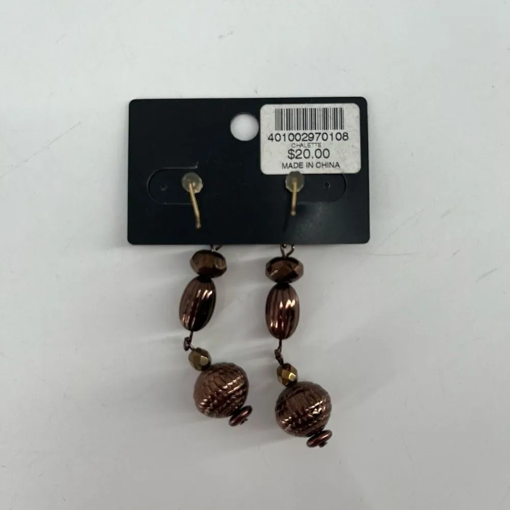 NWT Chico’s‎ coppery gold tone etched dangle drop earrings statement 2.5” Tan - Image 2