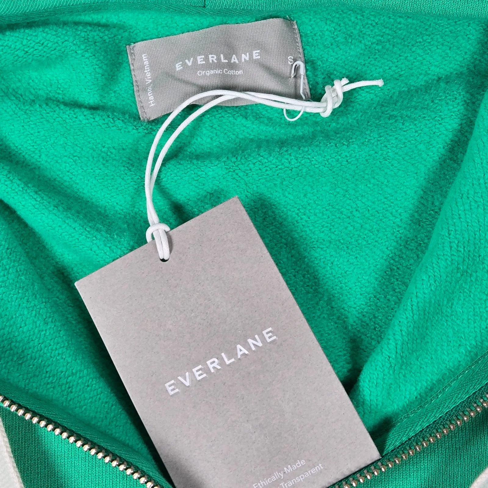 Everlane Organic Cotton Full Zip Hoodie Bright Jade Green Size Small Cropped - Image 4
