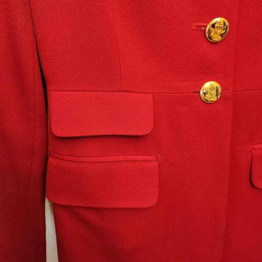 VTG RALPH LAUREN Red Wool Blazer Riding Equestrian Longline 90s Velvet USA Sz 2P - Image 4