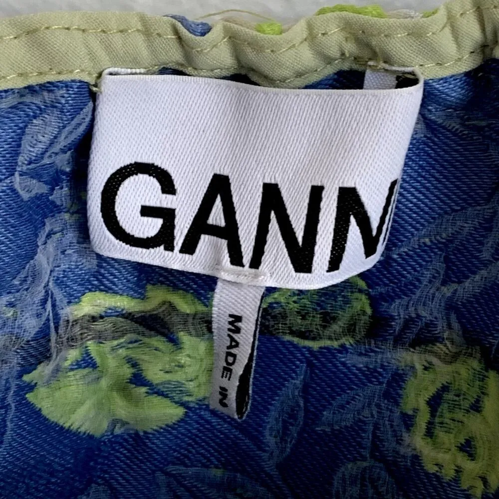 NEW Ganni Floral Jacquard Off The Shoulder Blouse in Green - Image 7