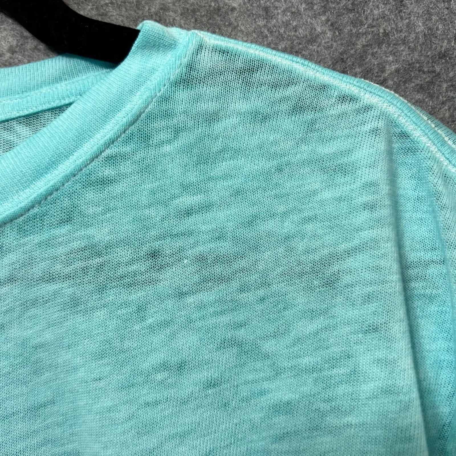 We The Free Free People Sheer Slub Tee Turquoise Blue Oversized XS Raw‎ Hem - Image 6