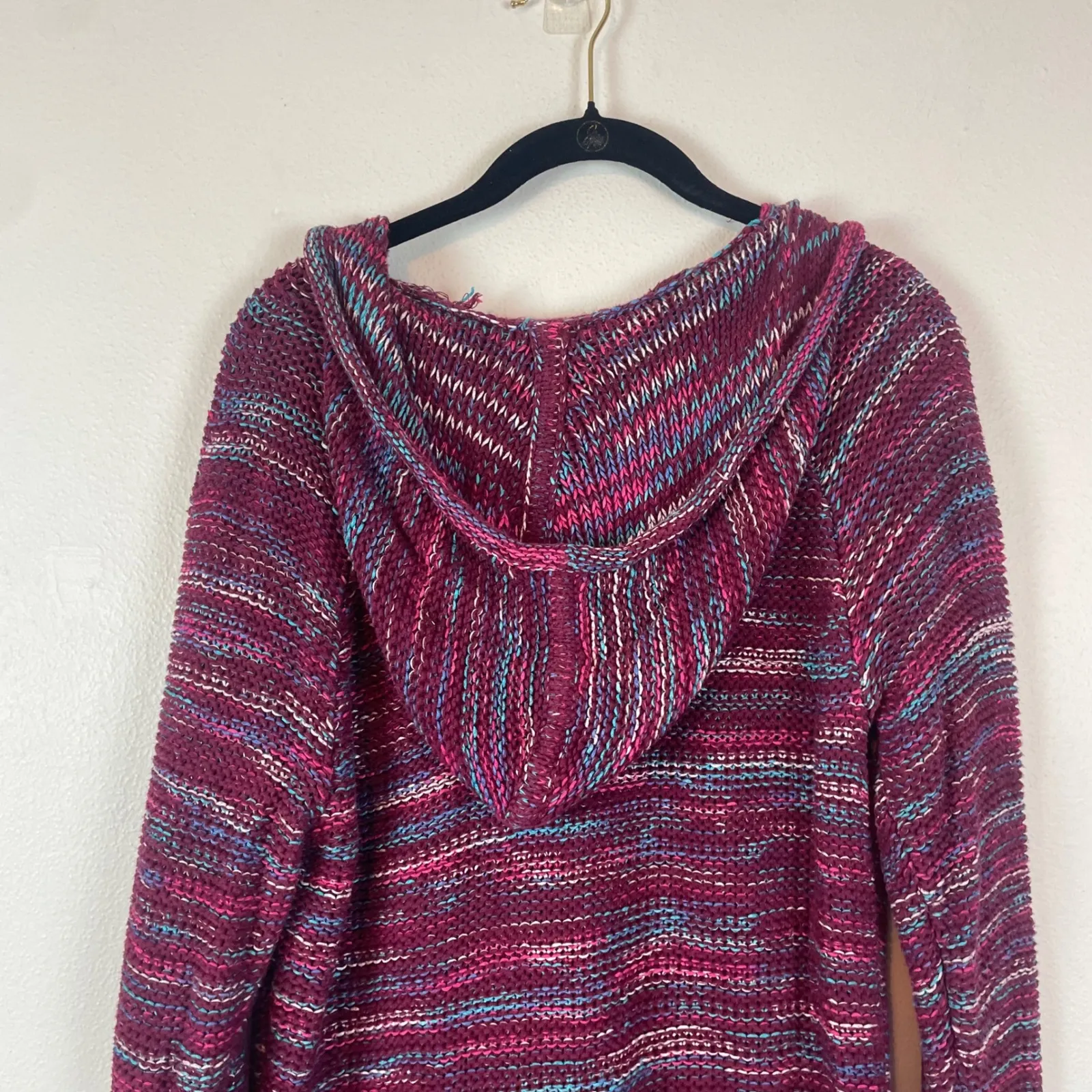 Eddie Bauer Women's Size L Multicolored Striped‎ V Neck Hooded Knit Sweater - Image 6