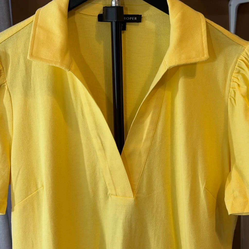Boston Proper Light Yellow Short Sleeve V-Neck Midi Dress 100% Cotton Sz S NEW - Image 5