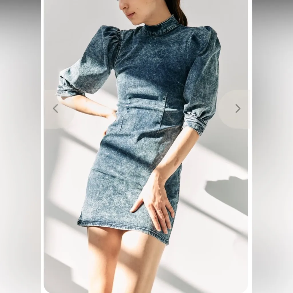 GANNI
Cult Puff-sleeve
Denim Mini Dress 
$250 revolve winter party spring - Image 4
