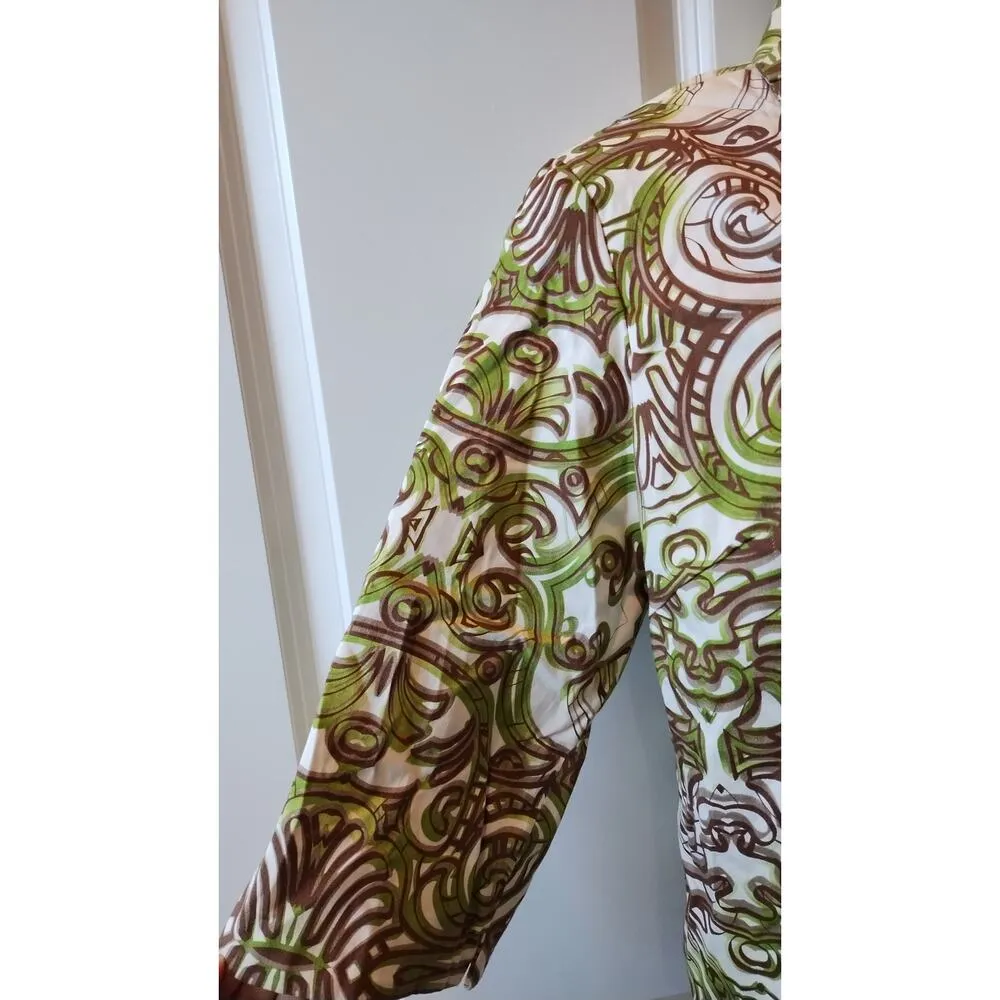 IVY Chic New York Open Front Jacket Women’s Sz M Green/Beige Swirl Pattern Boho Green Size M - Image 3