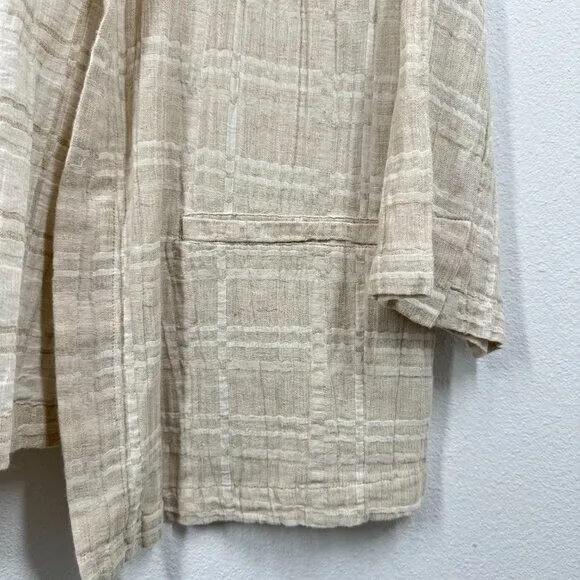 Eileen Fisher Size Large White Cream Organic Linen Cotton Blend Lightweight Coat - Image 5