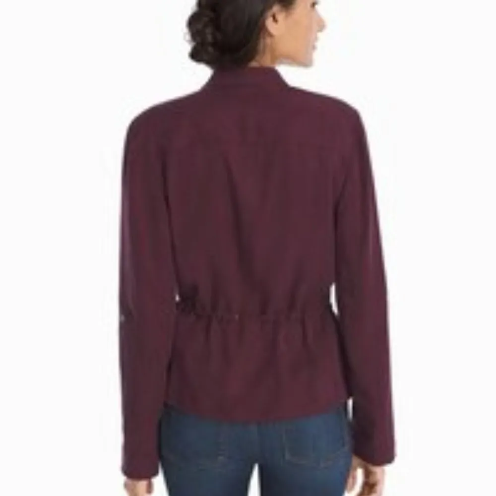 White House Black Market Soft Utility Jacket Lightweight Cabernet Pockets Size 0 - Image 2