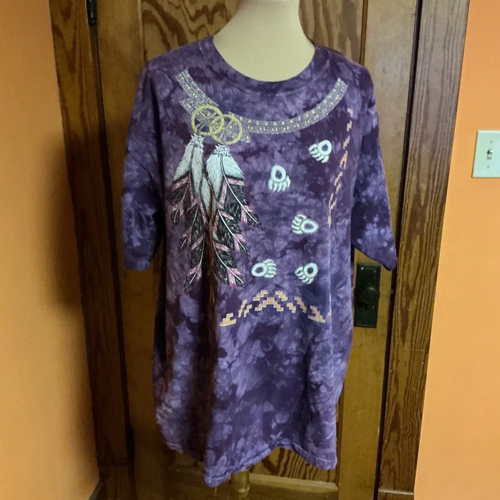 Vtg 90s Native American Tie Dye T shirt Purple Size XL - Image 7