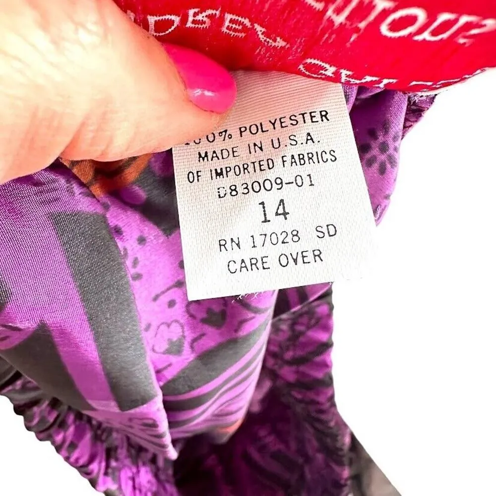 Andrea Gayle VINTAGE 80s Abstract Purple Black Midi Pleated Skirt Blouse Size 14 - Image 11