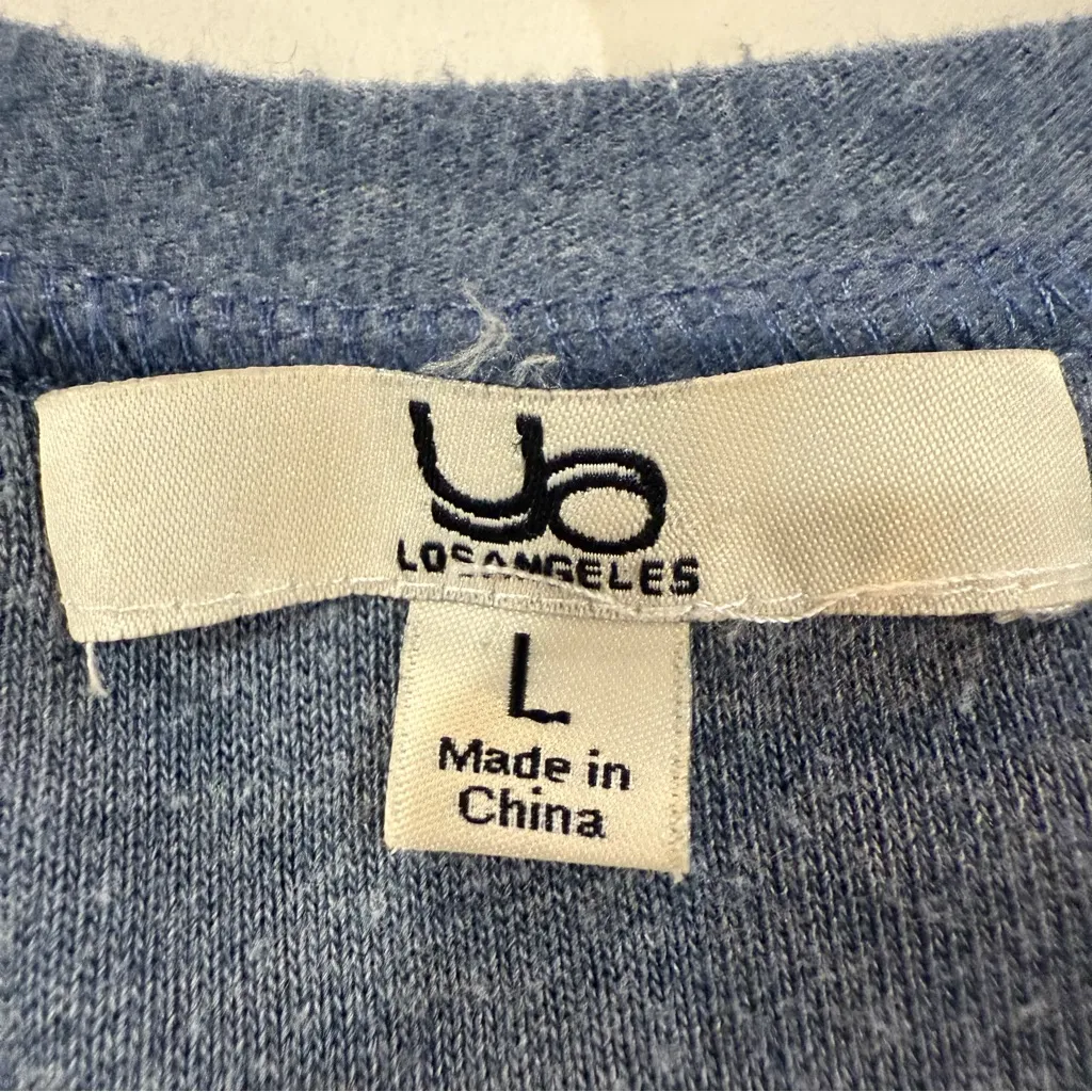 Ya Los Angeles Asymmetrical Round Hem Button Cuff Top Women’s Large Slate Blue - Image 5